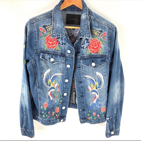Blank NYC Wild Child Bird Embroider Denim Jacket S - Picture 5 of 15